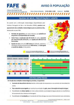 Aviso - Queda de Neve, Precipita&ccedil;&atilde;o e Vento